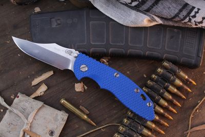 Hinderer XM-18 Bowie 3.5&quot; Framelock Non-Flipper / Blue G-10 &amp; Stonewashed Bronze Titanium / Stonewashed S45VN ( Pre Owned )