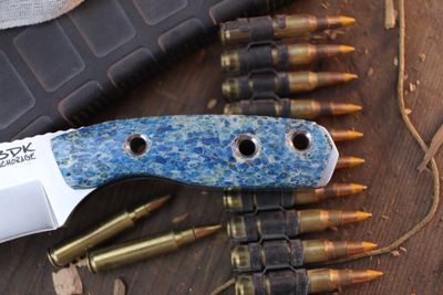 3DK Custom Riot 3.7" Fixed Tanto Point, K110 Blade / Blue Stabilized Whale Bone Handle ( Pre Owned )