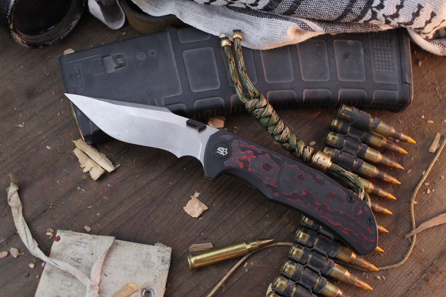 MechForce HellRaiser 3.5&quot; Framelock Flipper / Black Titanium With Scorched Red Carbon Fiber / Satin Vanax ( Pre Owned )
