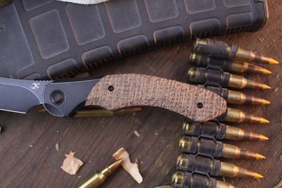 Kansept Cosmos 3.58&quot; Framelock Flipper / Burlap Micarta / Blackwashed 20CV