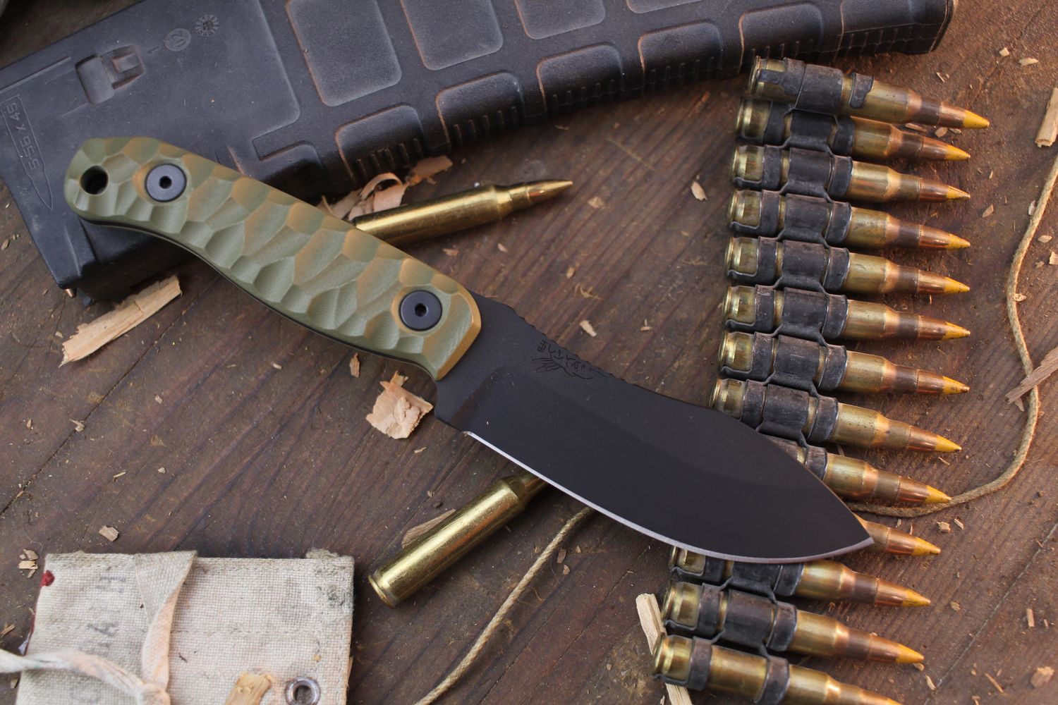 Half Face Blade Skinner Jr. 3.75&quot; Fixed Blade / OD Green G-10 / Armor Black Cerakote S45VN