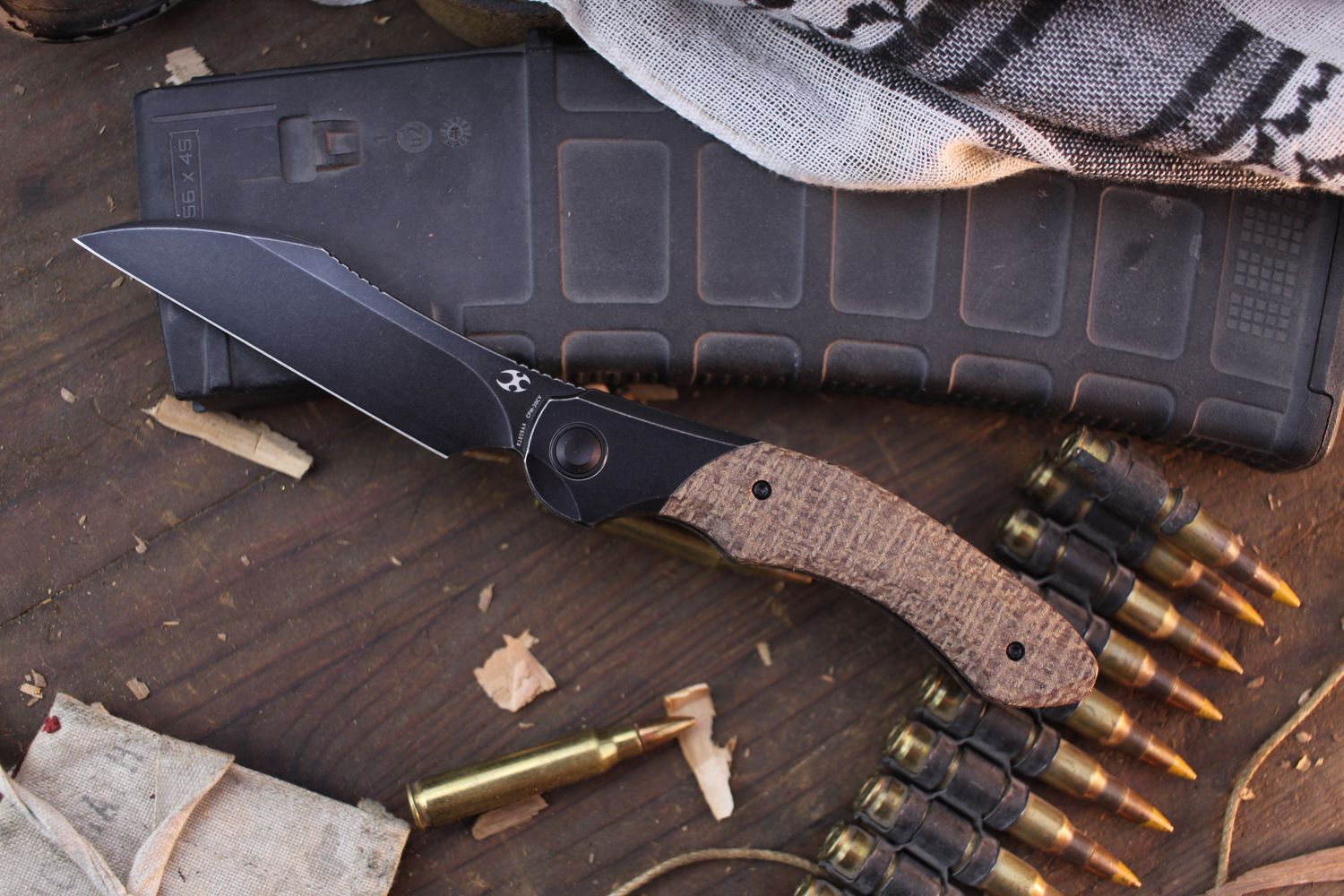 Kansept Cosmos 3.58&quot; Framelock Flipper / Burlap Micarta / Blackwashed 20CV