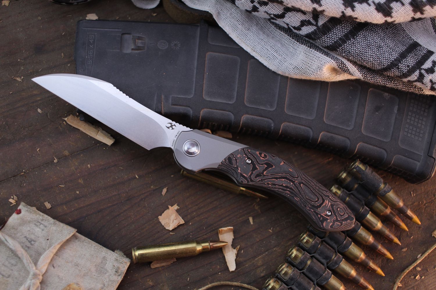 Kansept Cosmos 3.58&quot; Framelock Flipper / Copper Carbon Fiber / Stonewash3ed 20CV