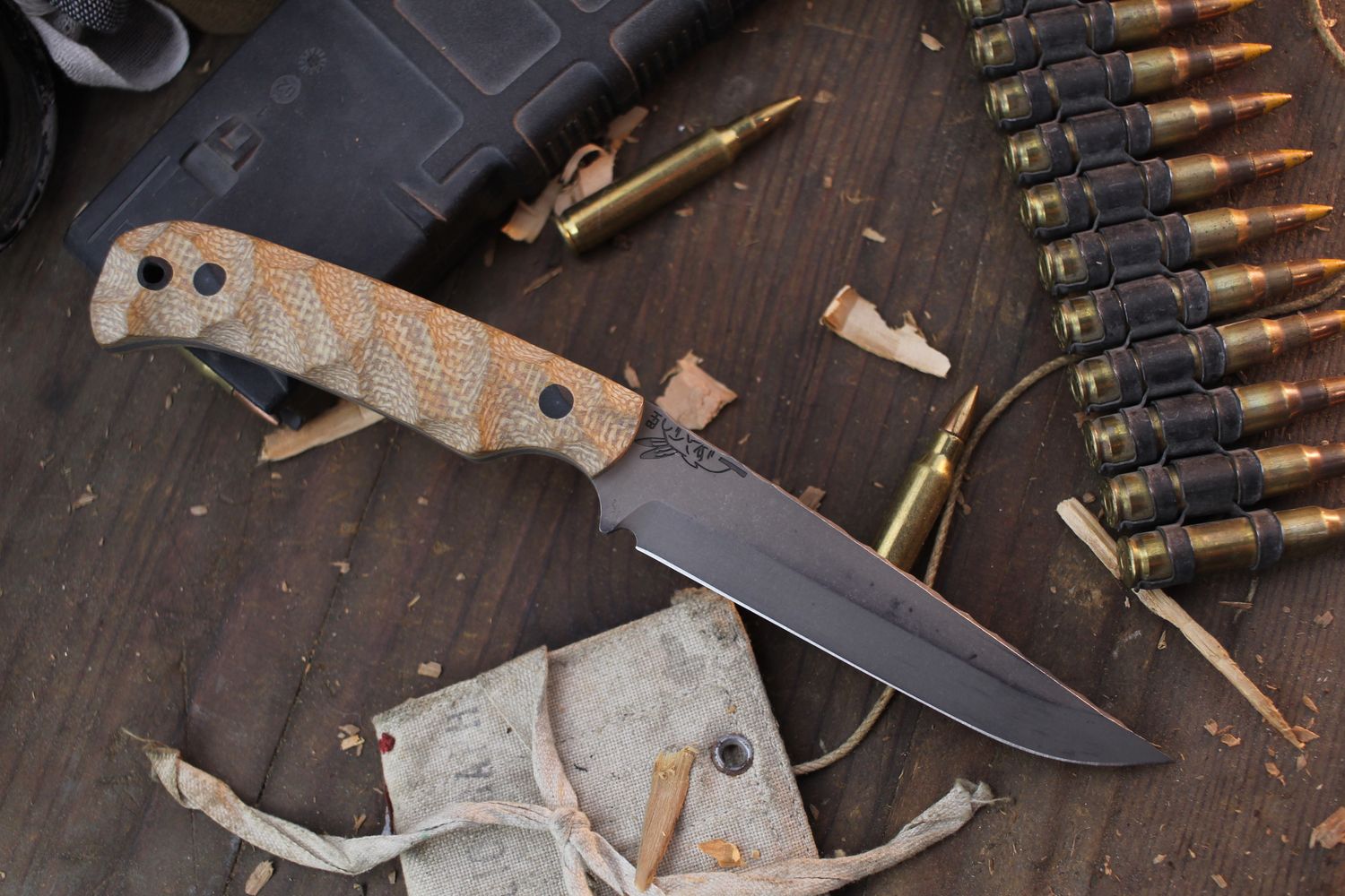 Half Face Blade Boogeyman 4.125&quot; Fixed Blade / Castille Jute Micarta / Acid Washed S45VN