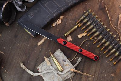 Half Face Blade OSS Spike 3.6" Fixed Blade / Cherry &amp; Black G-10 / Armor Black Cerakote 3V