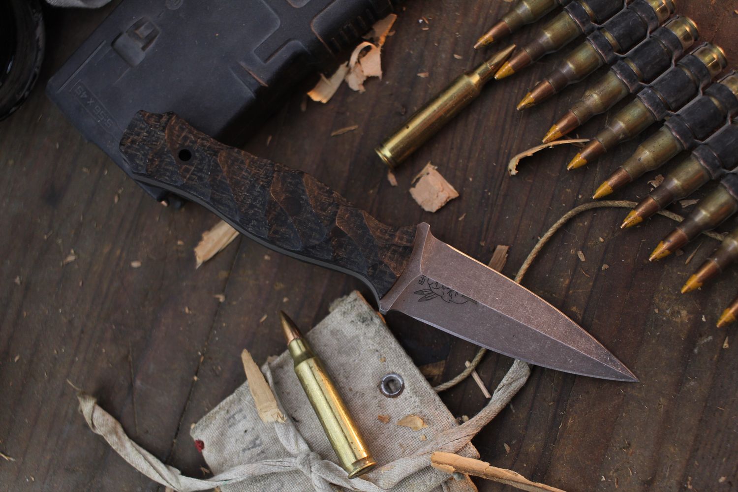 Half Face Blade Pulse Checker 2.8&quot; Dagger / Black &amp; Brown Micarta / Acid Washed S45VN