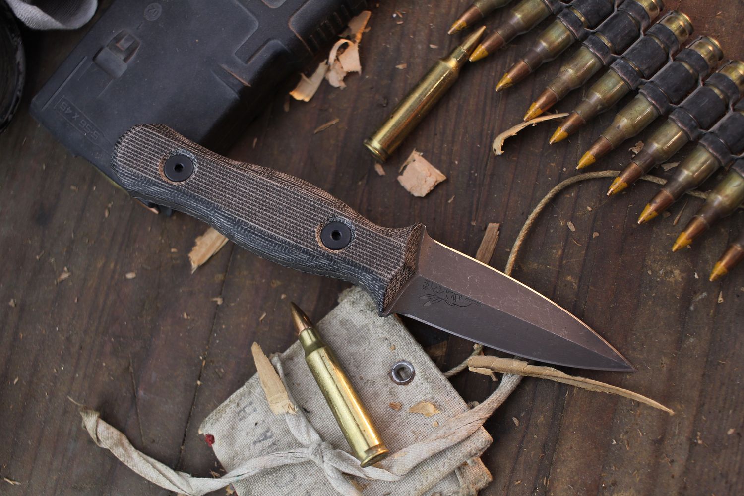 Half Face Blade Pulse Checker 2.8&quot; Dagger / Black Micarta / Acid Washed S45VN