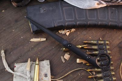 Half Face Blades Ringed Cardiac Spike 3.8” Tactical Spike / Black G-10 / Armor Black Cerakote A2