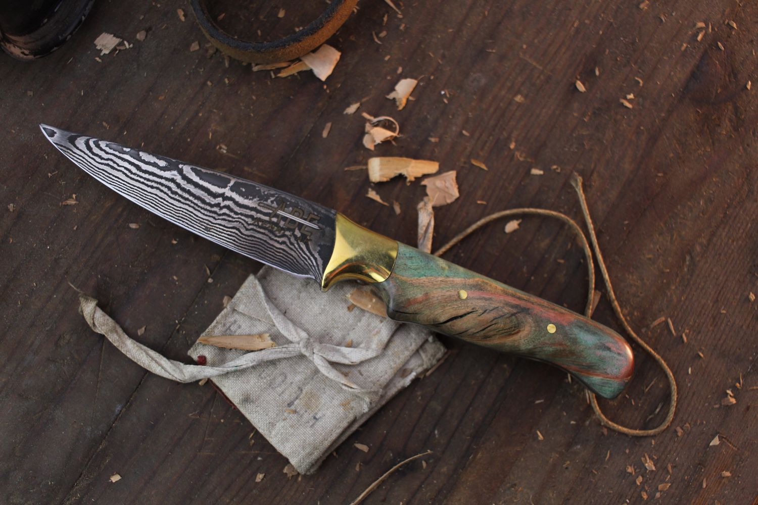Abe Knives 4.25” Camp Knife / Dyed Birch / Alaskan Forged 48 Layer Damascus