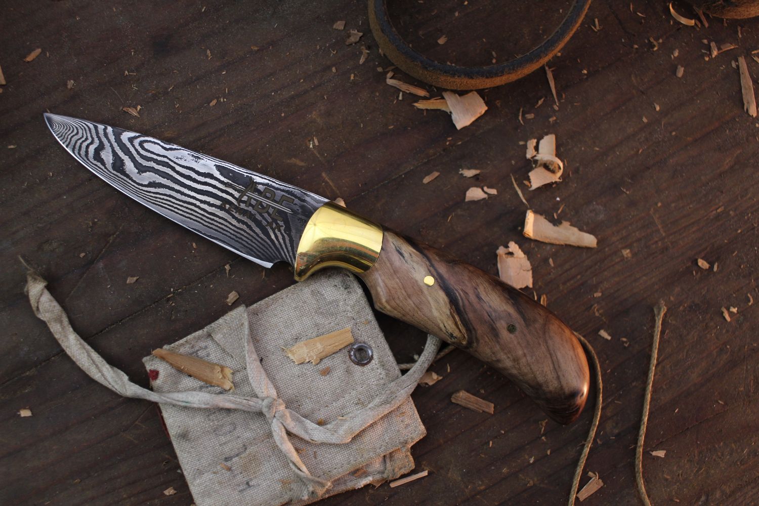 Abe Knives 3.5” Drop Point Hunter / Stabilized Drift Wood / Alaskan Forged 28 Layer Damascus