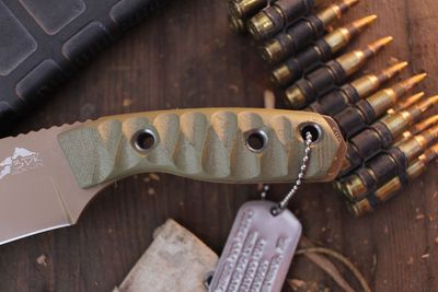 3DK Riot 3.7" Fixed Tanto Point, Desert Tan Cerakote K110 Blade / OD Green G10 handle
