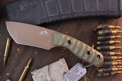 3DK Riot 3.7&quot; Fixed Tanto Point, Desert Tan Cerakote K110 Blade / OD Green G10 handle