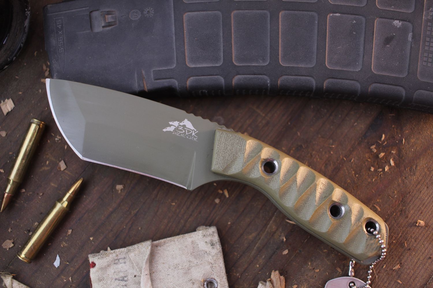 3DK Riot 3.7&quot; Fixed Tanto Point, OD Green Cerakote K110 Blade / OD Green Chugach Mountain G10 handle