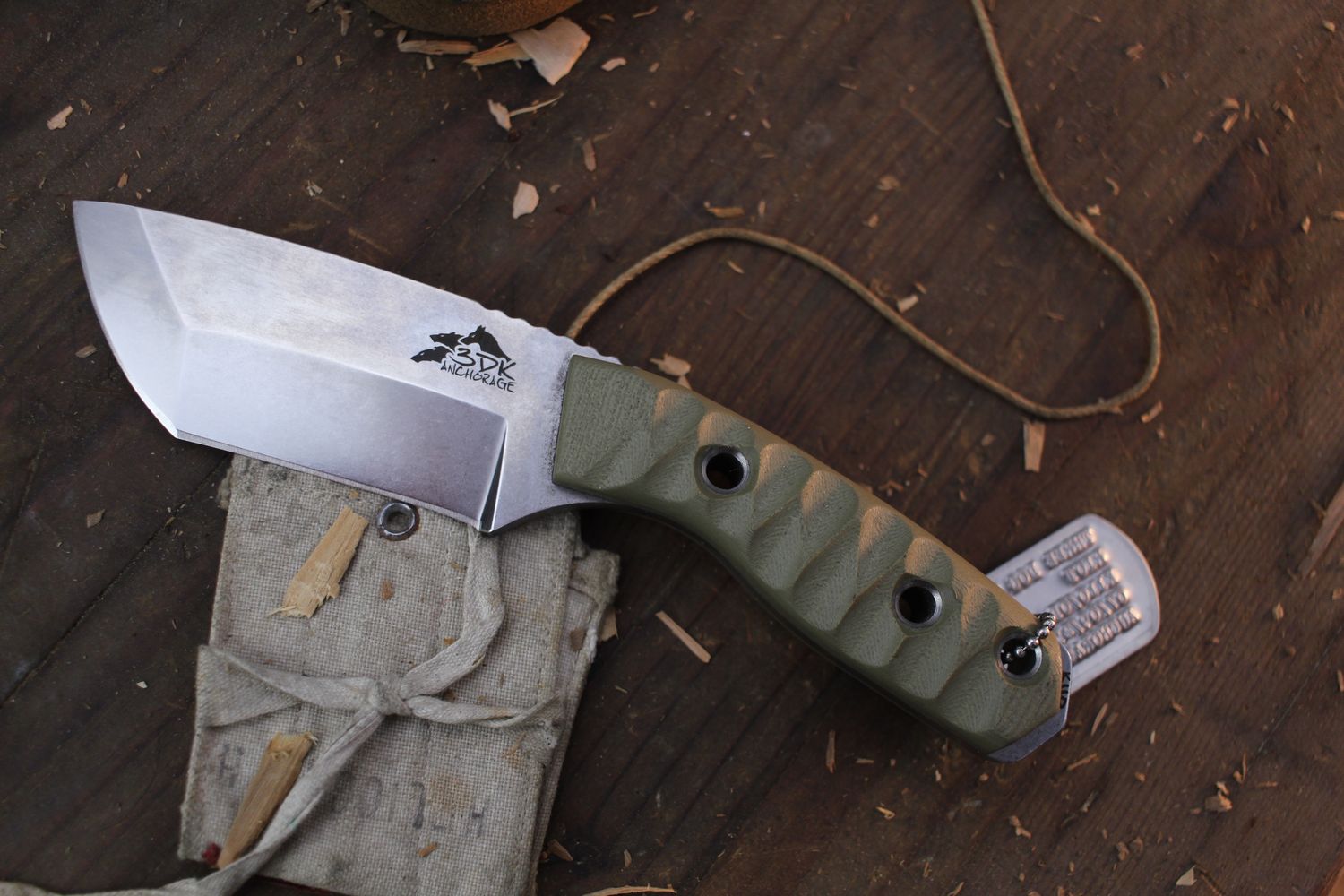 3DK Riot 3.7&quot; Fixed Tanto Point, K110 Blade / OD Green Chugach Mountain G10 handle