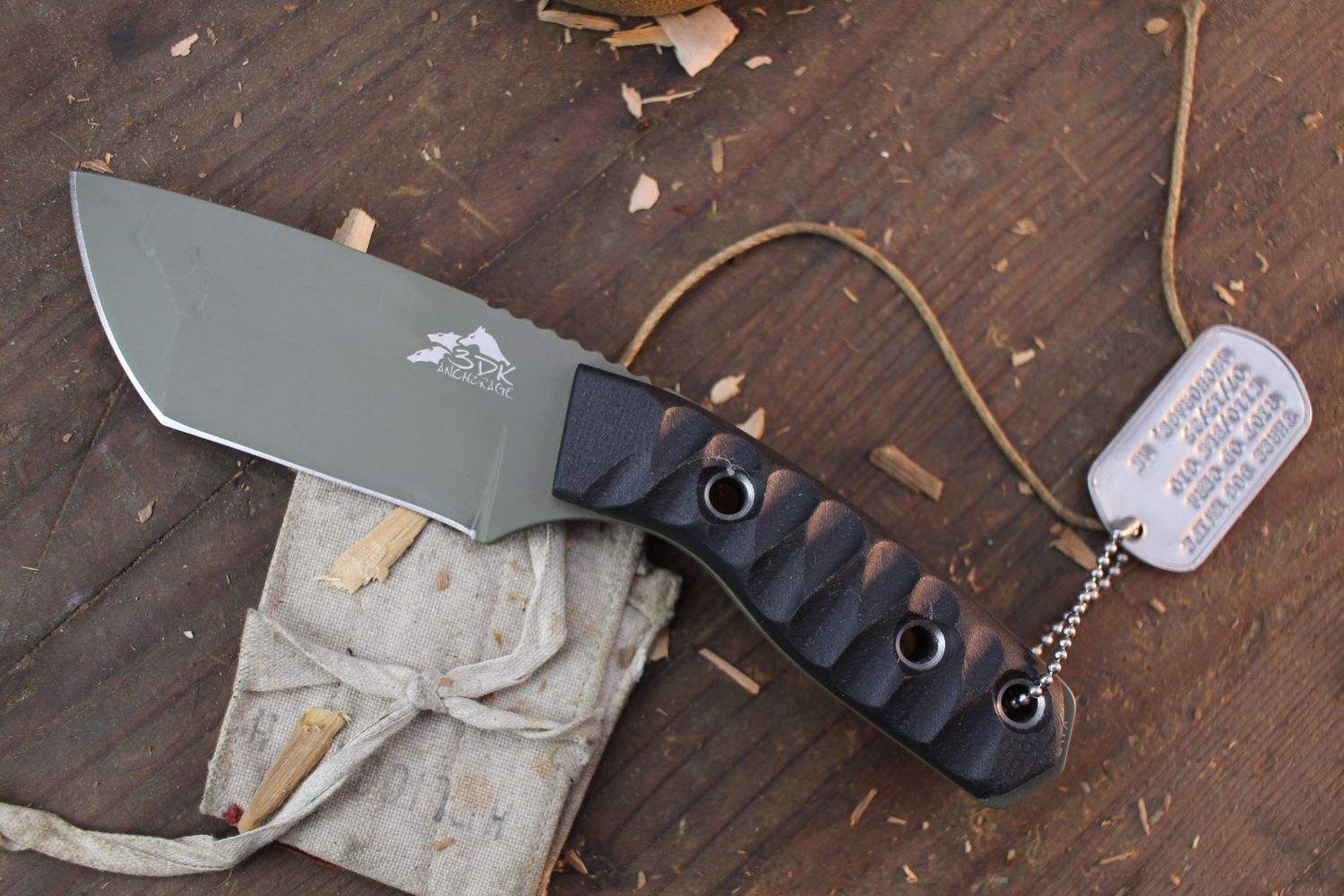 3DK Riot 3.7&quot; Fixed Tanto Point, OD Green Cerakote K110 Blade / Black G10 handle