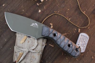 3DK Riot 3.7&quot; Fixed Tanto Point, OD Green Cerakote K110 Blade / Black Micarta handle