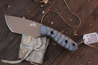 3DK Riot 3.7&quot; Fixed Tanto Point, Desert Tan Cerakote K110 Blade / Black Micarta handle