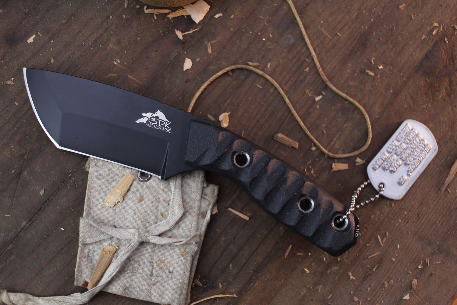 3DK Riot 3.7&quot; Fixed Tanto Point, Black Cerakote K110 Blade / Black G10 handle