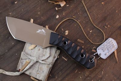3DK Riot 3.7&quot; Fixed Tanto Point, Desert Tan Cerakote K110 Blade / Black G10 handle