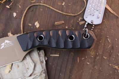 3DK Riot 3.7" Fixed Tanto Point, Desert Tan Cerakote K110 Blade / Black G10 handle