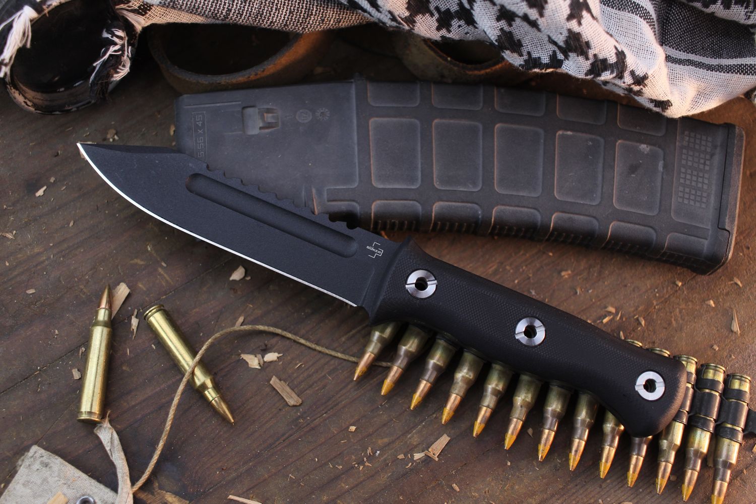 Boker Plus Pilots Knife 2.0 5.5&quot; Fixed Blade / Black G-10 / Black D2