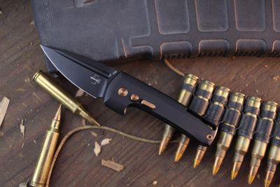 Boker Plus Harlock Mini 2" Button Lock Auto Folder / Black Aluminum / Black 154CM ( Discontinued )