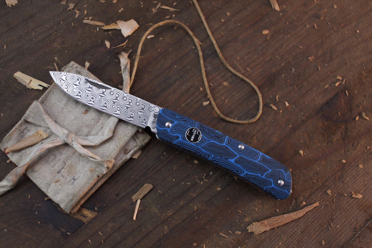 Boker Plus Tech Tool 2.8&quot; Slip Joint Folder / Blue &quot;Damascus&quot; G-10 / Damascus