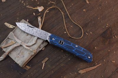 Boker Plus Tech Tool 2.8" Slip Joint Folder / Blue "Damascus" G-10 / Damascus ( Discontinued )