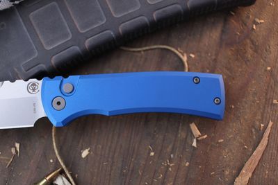 Chaves Knives + Pro-Tech Redencion 229 3.37" Button Lock Auto Folder / Blue Aluminum / Stonewashed Tanto S35VN