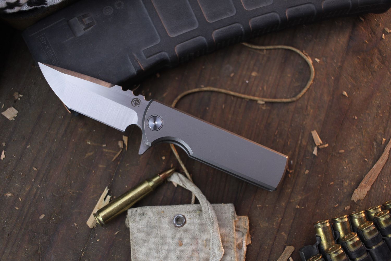 Chaves Knives TAK Tanto 2.75&quot; Framelock Flipper / Integral Titanium Handle / Satin M390