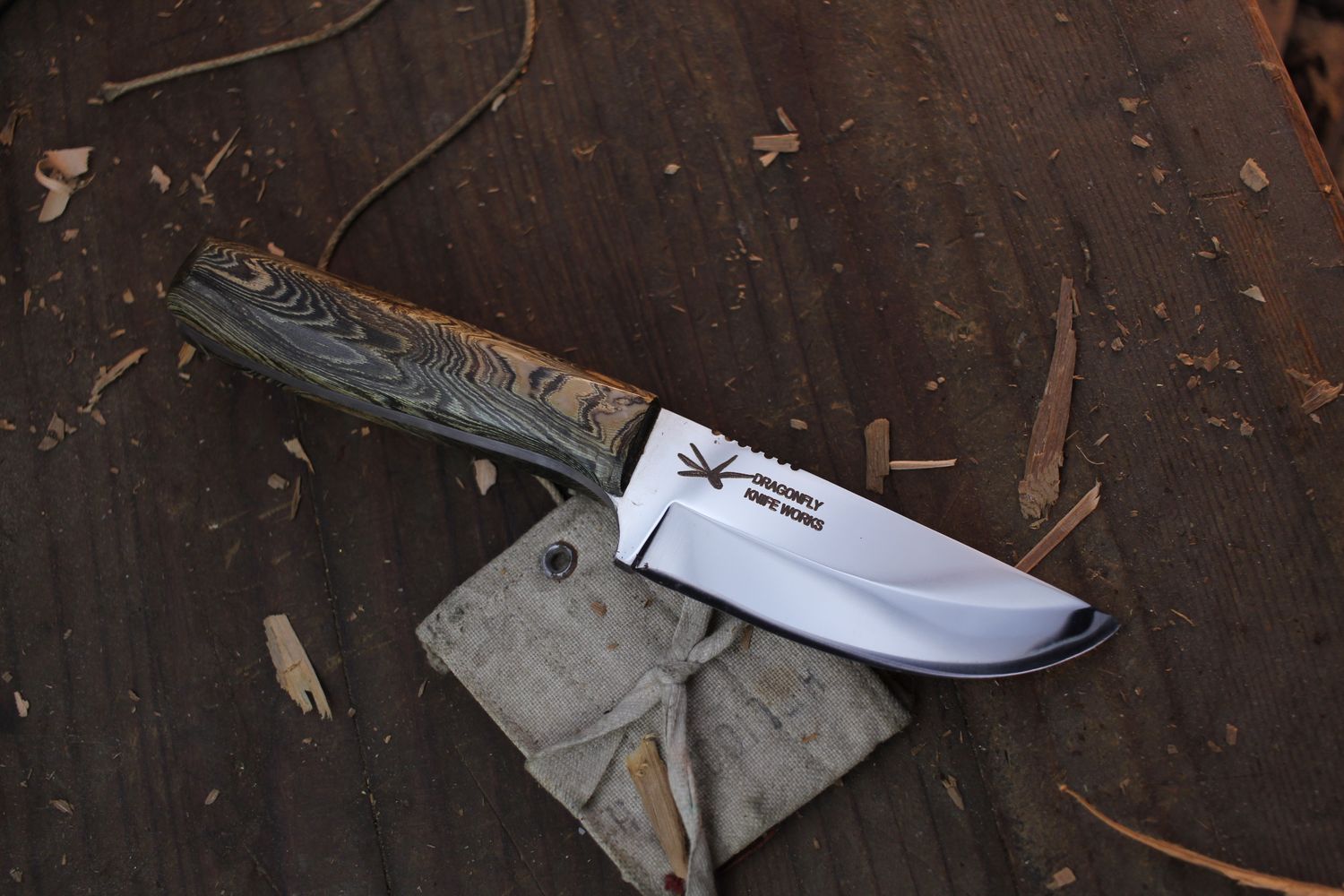 Dragonfly Knife Works Heavy Skinner 3.5” Fixed Blade / Petrified Wood / Polished CPM-154