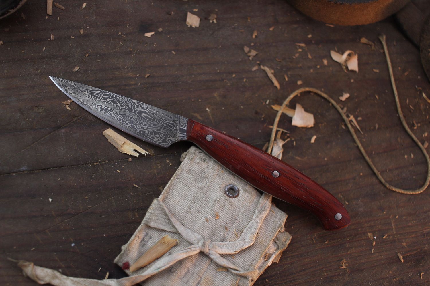 Mark Couch Caper 2.75&quot; Fixed Blade / Bloodwood / Alaskan Forged Damascus