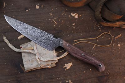Mark Couch LARGE 5.5" Bush Knife / Dyed Birch / Alaskan Forged Damascus