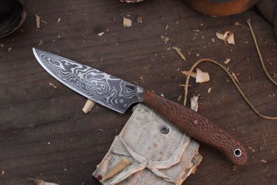Mark Couch Utility 3.75" Fixed Blade / Lacewood / Alaskan Forged Damascus