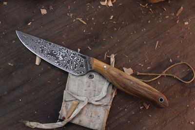 Mark Couch Medium  4.5" Bush Knife / Dyed Birch / Alaskan Forged Damascus