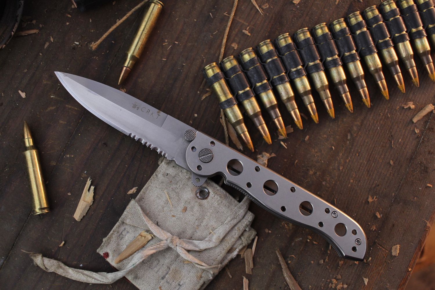 CRKT M16-13T Carson 3.5&quot; Linerlock Flipper / Titanium / Bead Blasted Partially Serrated AUS-8 ( Pre Owned )