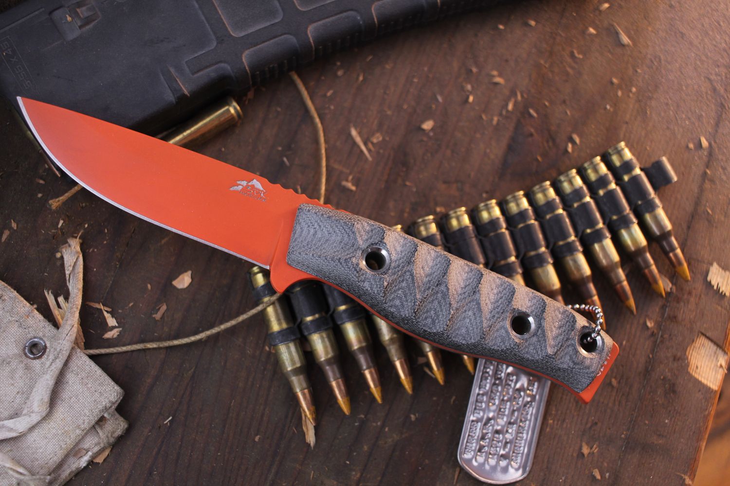 3DK MAK 4&quot; Fixed Drop Point, Hunter Orange Cerakote M390 Blade / Black Micarta G10 Handle