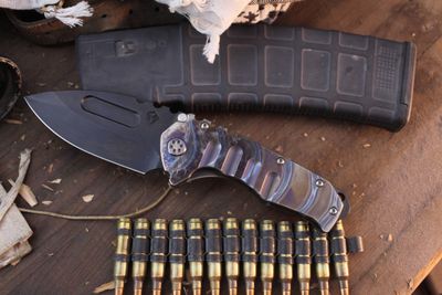 Medford Knife &amp; Tool (MKT) Praetorian T 3.75&quot; Framelock Folder / Flamed Titanium / Black S35VN ( Pre Owned )