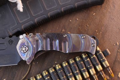 Medford Knife &amp; Tool (MKT) Praetorian T 3.75" Framelock Folder / Flamed Titanium / Black S35VN ( Pre Owned )