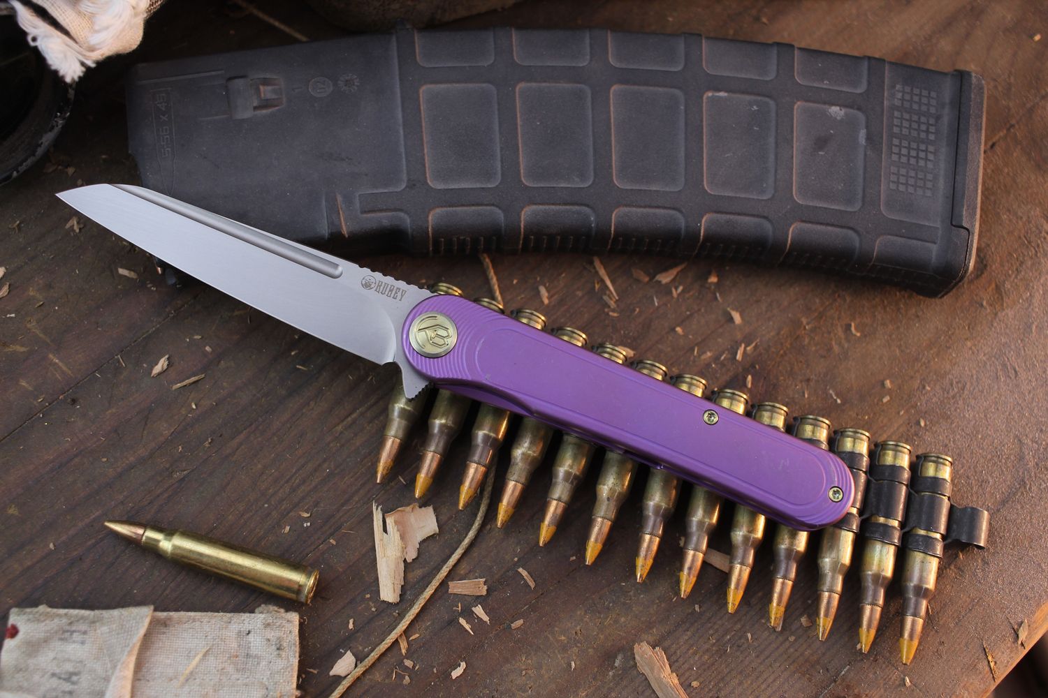 Kubey Tkachukv Dandy 4&quot; Framelock Flipper / Purple Titanium/ Bead Blasted S90V ( Pre Owned )