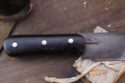 Highlands Forge 6" Fixed Blade Camp Knife / Wenge / Alaskan Forged Ladder Damascus