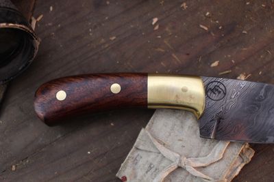 Highlands Forge Custom 3.5" Pocket Skinner / Bubinga &amp; Brass Guard / Alaskan Forged Twist Damascus