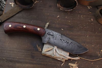 Highlands Forge 5&quot; Fixed Blade Hunter / Bubinga / Alaskan Forged 1084 &amp; 15N20 San Mai