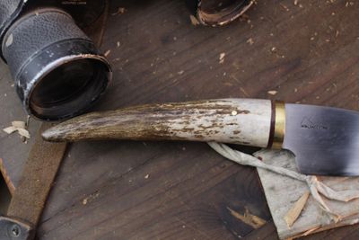Highlands Forge 3" Fixed Blade Skinner / Moose Antler Tine / Satin Forged 1095