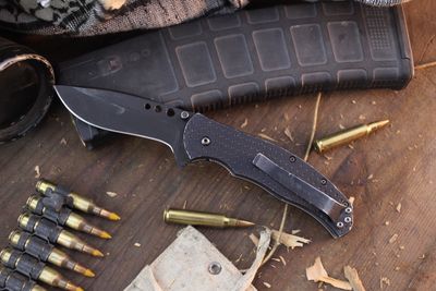 Kershaw Boa 3.365&quot; Assisted Linlerlock Flipper / Black Aluminum / Sterile Black CPM-440V ( Pre Owned )