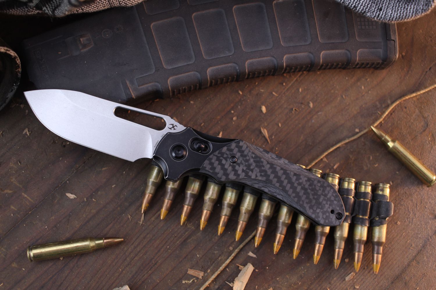 KANSEPT Knives Paul Munko Quasar 3.3” Crossbar Lock Folder / Twill Carbon Fiber / Stonewash 20CV