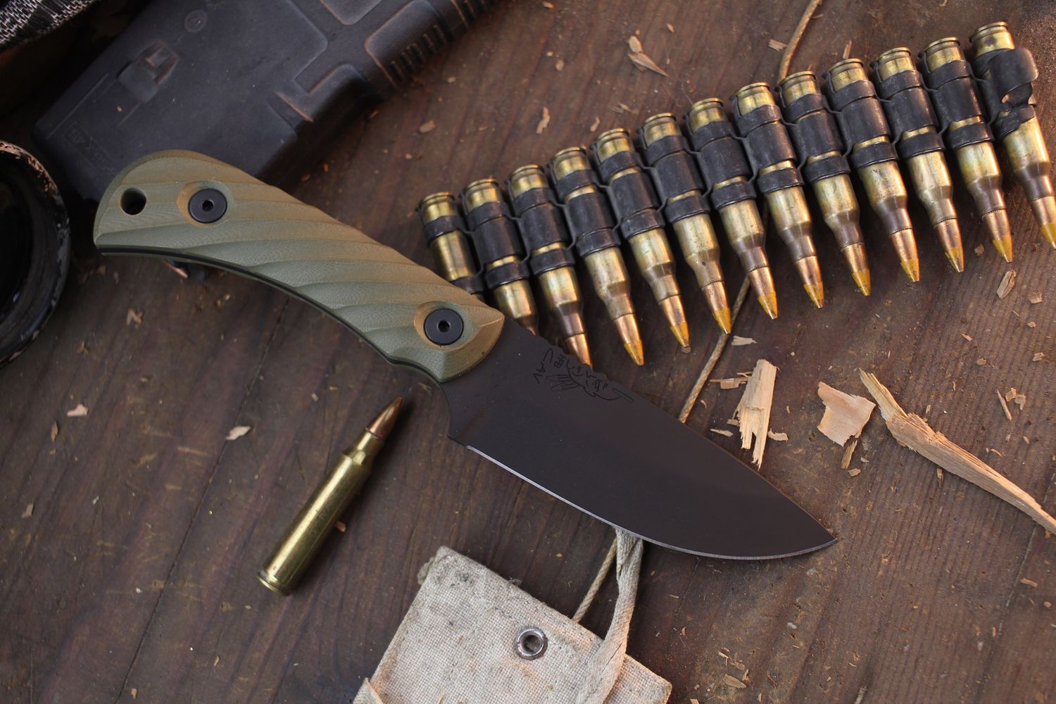 Half Face Blade Cav Jr. 3.5&quot; Fixed Blade / OD Green Fluted G-10 / Armor Black Cerakote S45VN