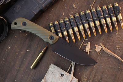 Half Face Blade Cav Jr. 3.5" Fixed Blade / OD Green Fluted G-10 / Armor Black Cerakote S45VN