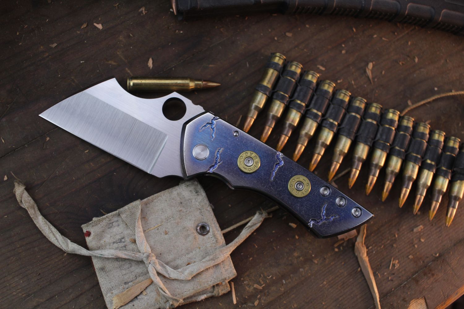 Sergey Rogovets Custom Rhino 3.375&quot; Framelock Folder /  Armor Plate &amp; Casing Titanium / Wiped S45VN ( Pre Owned )