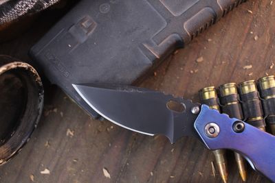 M. Strider MSC PT 2.85" Framelock Folder / Purple Anodized Titanium / Black Magnacut ( Pre Owned )